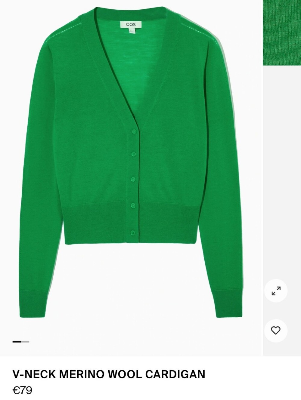 NWOT COS Bright Green V-Neck Wool Cardigan Sz S